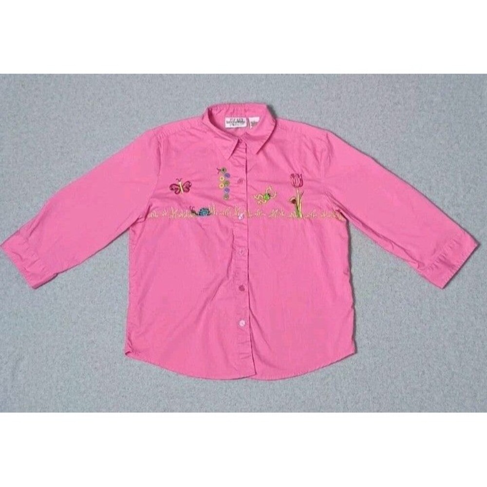 Vintage Breckenridge Embroidered Button Up Blouse Size PS Pink Garden Party Boho - Picture 1 of 14